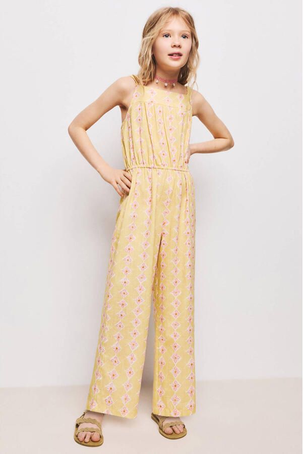 Mango Kids gebloemde jumpsuit geel