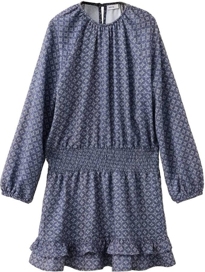 Mango Kids gebloemde korte jurk met ruches marine Paars Meisjes Viscose Ronde hals