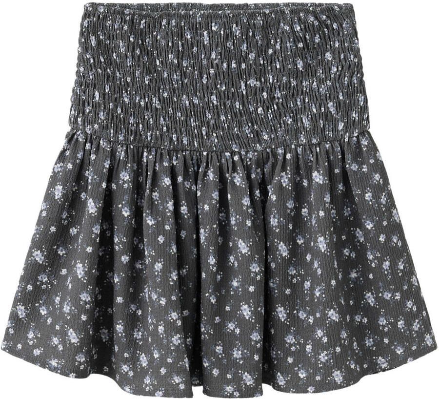Mango Kids gebloemde korte rok met plooien antraciet