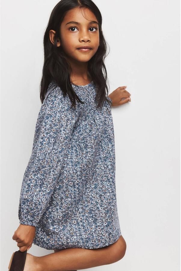 Mango Kids gebloemde midi jurk blauw bruin wit