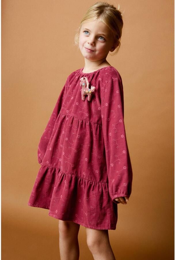 Mango Kids gebloemde midi jurk met broderie rood