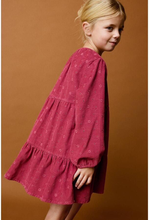 Mango Kids gebloemde midi jurk met broderie rood Meisjes Katoen Ronde hals - Foto 2