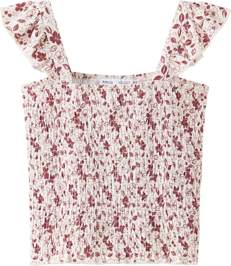 Mango Kids gebloemde mouwloze top met ruches en smockwerk donkerrood