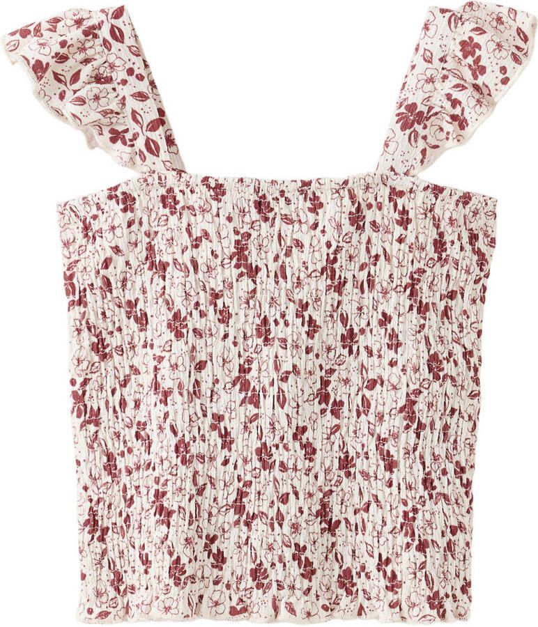 Mango Kids gebloemde mouwloze top met ruches en smockwerk donkerrood - Foto 2