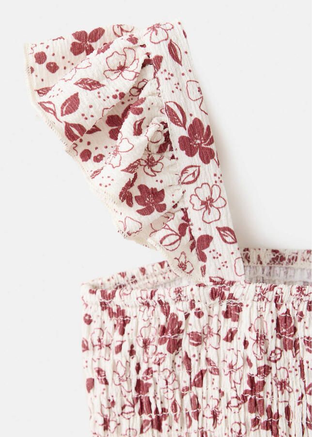 Mango Kids gebloemde mouwloze top met ruches en smockwerk donkerrood - Foto 3