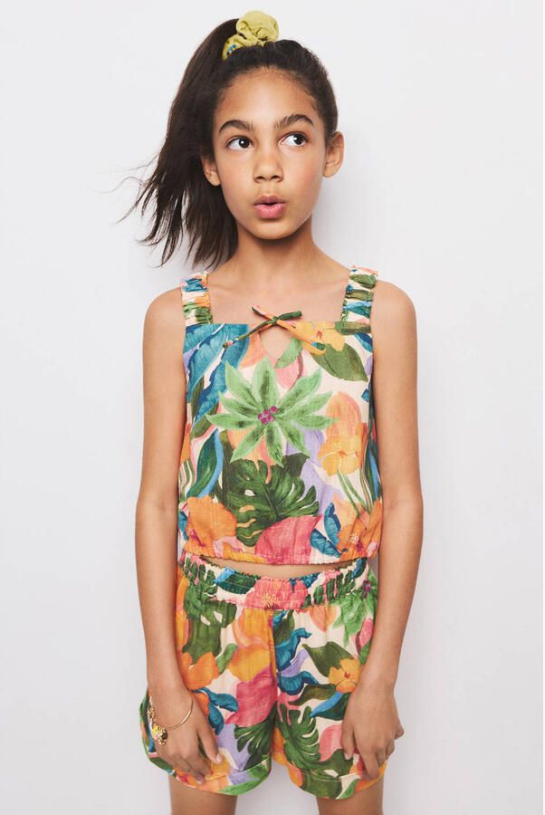 Mango Kids gebloemde mouwloze top oranje