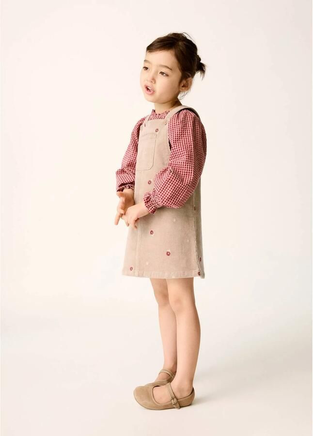 Mango Kids gebloemde overgooier met borduursels beige Jurk Meisjes Katoen Vierkante hals