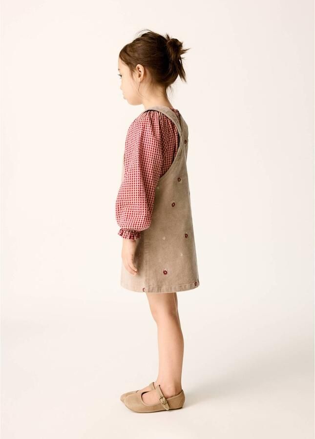Mango Kids gebloemde overgooier met borduursels beige Jurk Meisjes Katoen Vierkante hals - Foto 2