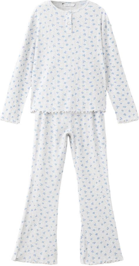 Mango Kids gebloemde pyjama pastelgrijs blauw