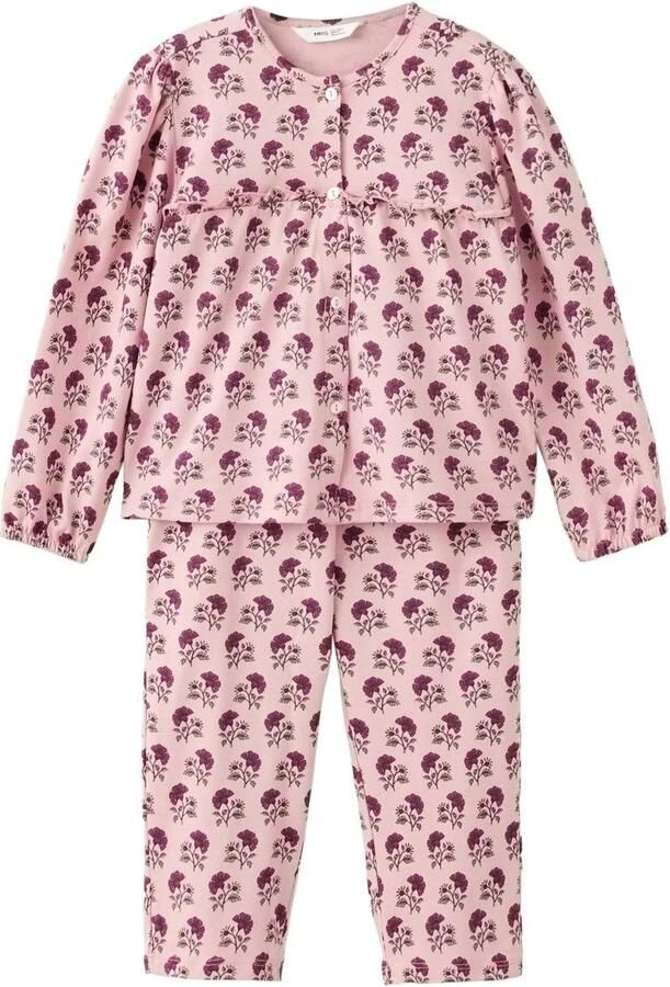Mango Kids gebloemde pyjama pastelpaars Roze Meisjes Katoen Ronde hals