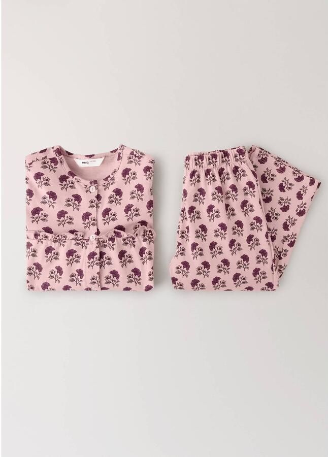 Mango Kids gebloemde pyjama pastelpaars Roze Meisjes Katoen Ronde hals - Foto 3