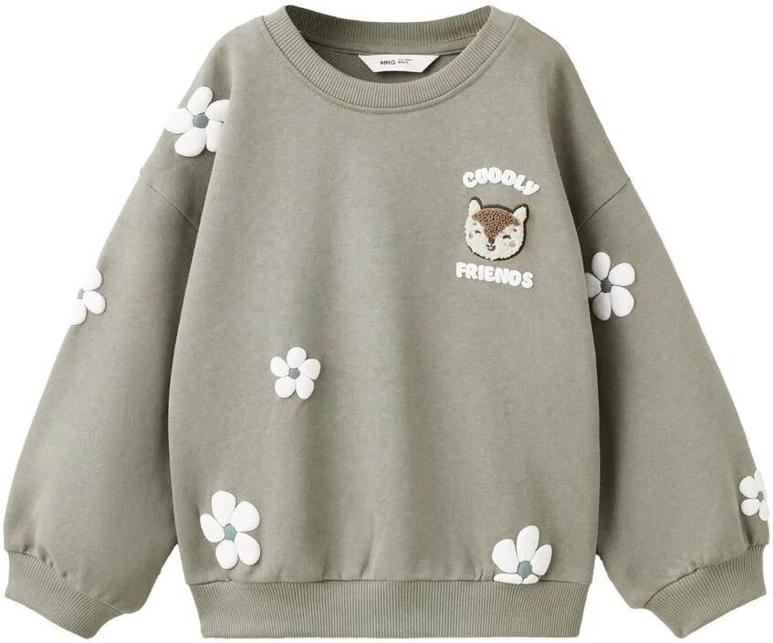 Mango Kids gebloemde sweater met borduursels olijfgroen Bloemen