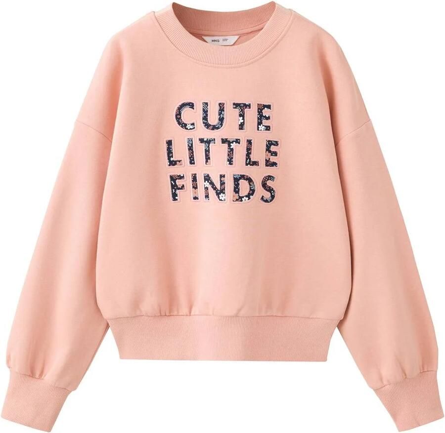 Mango Kids gebloemde sweater met tekst roze Bloemen