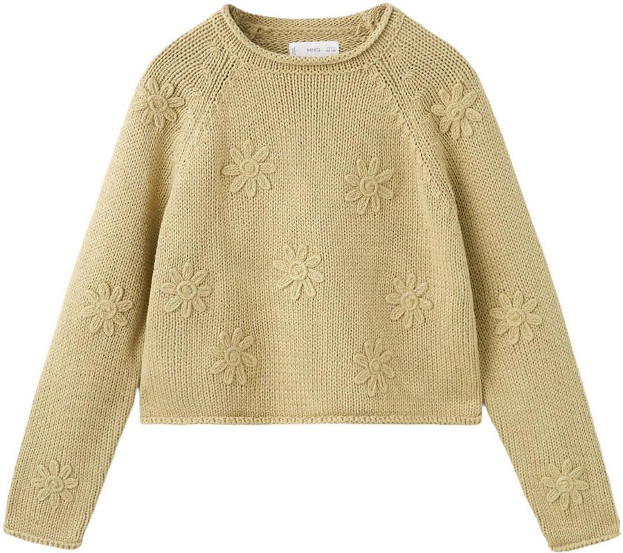 Mango Kids gebloemde trui geel rib gebreid