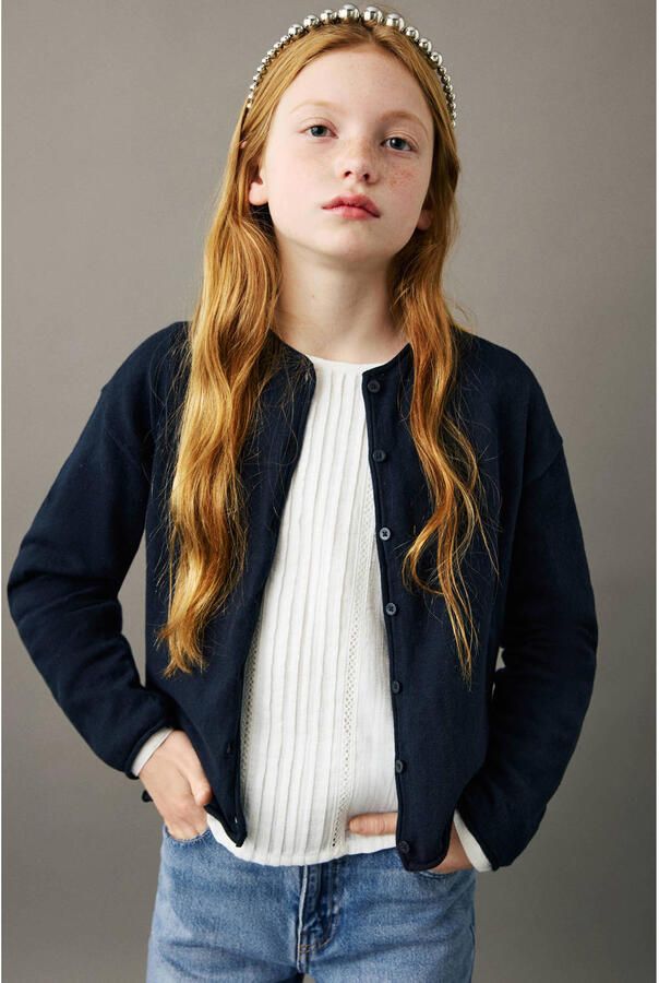 Mango Kids gebreid vest donkerblauw