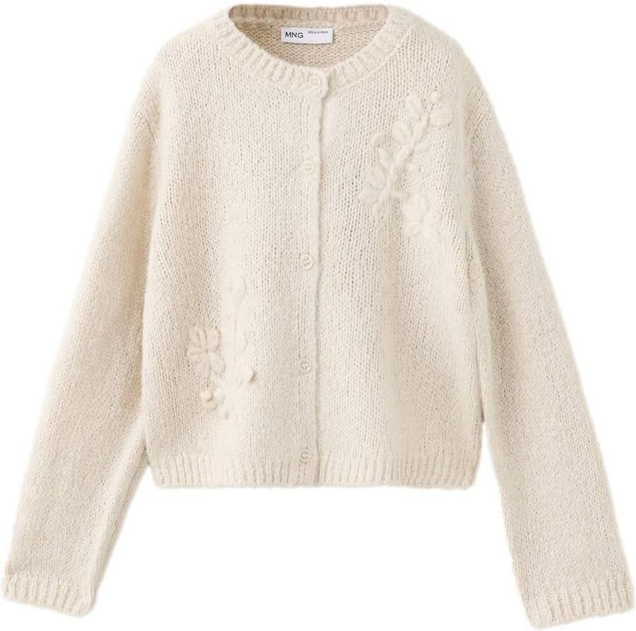 Mango Kids gebreid vest met wol beige Meisjes Acryl Ronde hals Effen