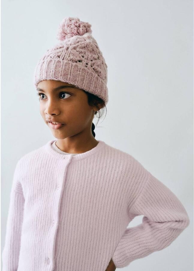 Mango Kids gebreid vest pastelpaars Meisjes Acryl Ronde hals Effen