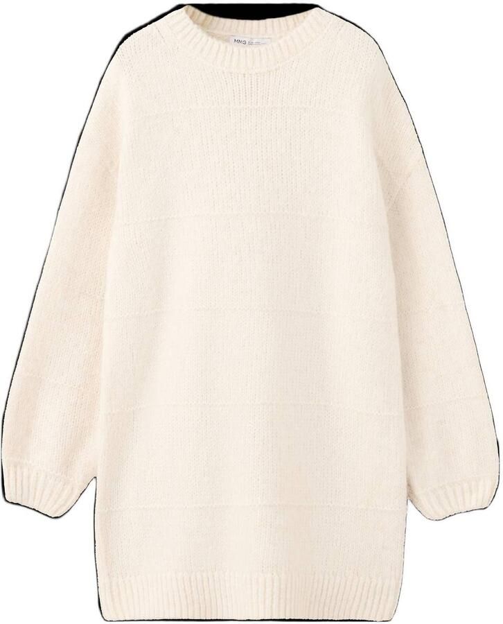 Mango Kids gebreide jurk beige Meisjes Acryl Ronde hals Effen