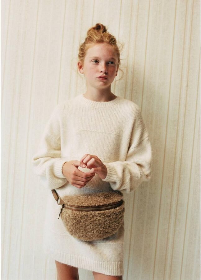 Mango Kids gebreide jurk beige Meisjes Acryl Ronde hals Effen - Foto 3