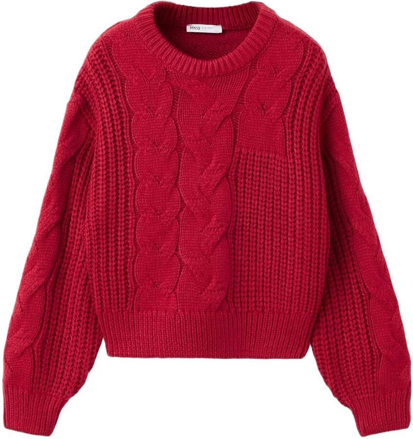 Mango Kids gebreide kabeltrui rood Meisjes Acryl Ronde hals Effen