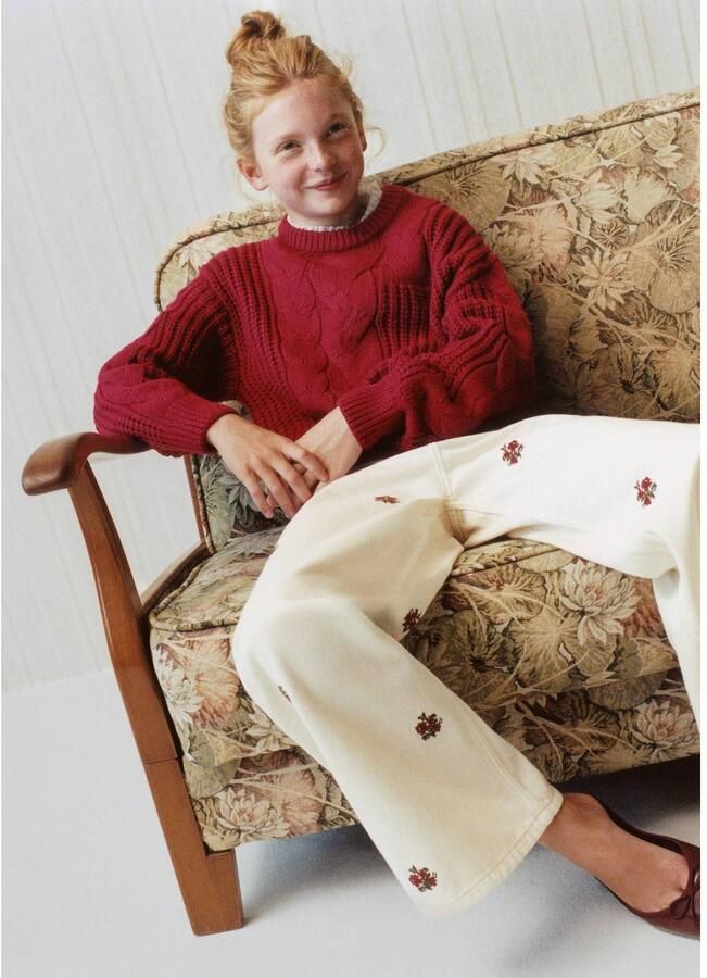Mango Kids gebreide kabeltrui rood Meisjes Acryl Ronde hals Effen - Foto 2