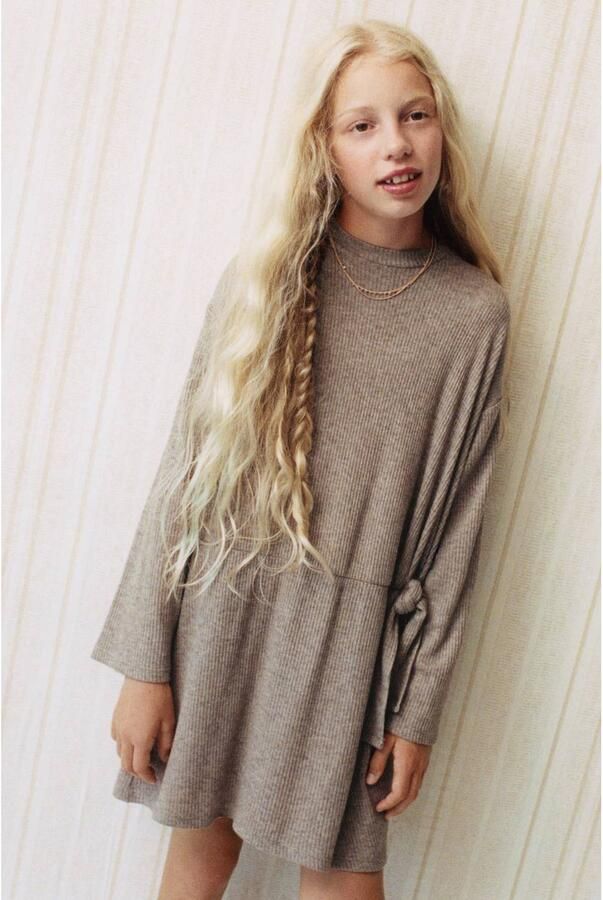Mango Kids gebreide midi jurk beige bruin