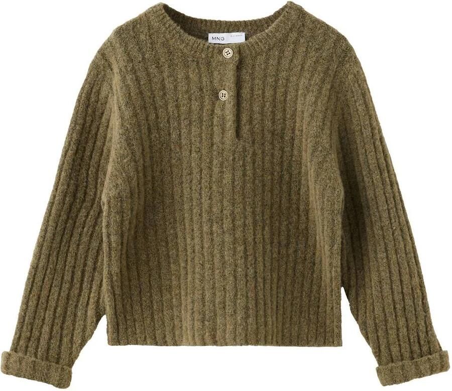 Mango Kids gebreide trui beige kaki Groen Jongens Acryl Ronde hals Effen