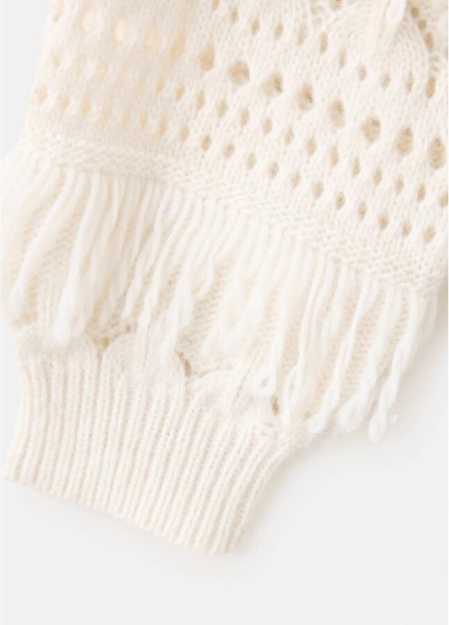 Mango Kids gebreide trui met franjes beige Meisjes Polyester Ronde hals - Foto 2