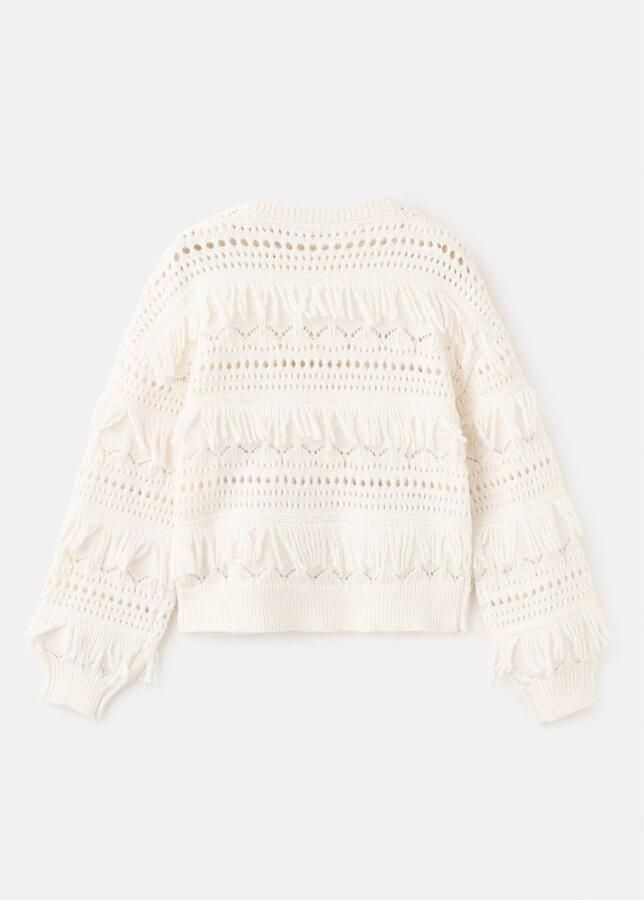 Mango Kids gebreide trui met franjes beige Meisjes Polyester Ronde hals - Foto 3