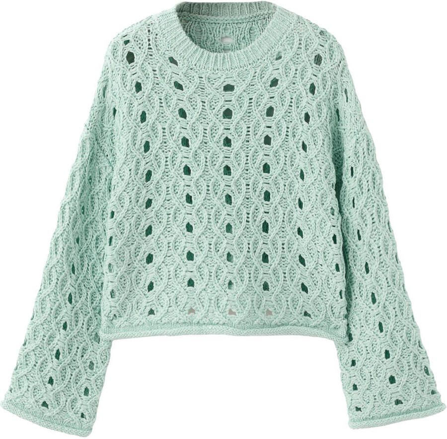 Mango Kids gebreide trui met open breisel turquoise