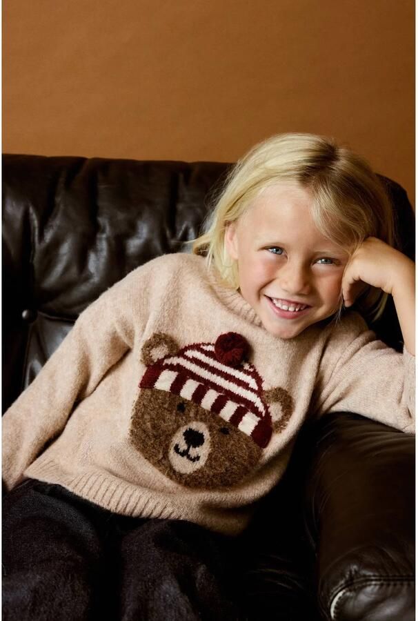 Mango Kids gebreide trui met print beige - Foto 2