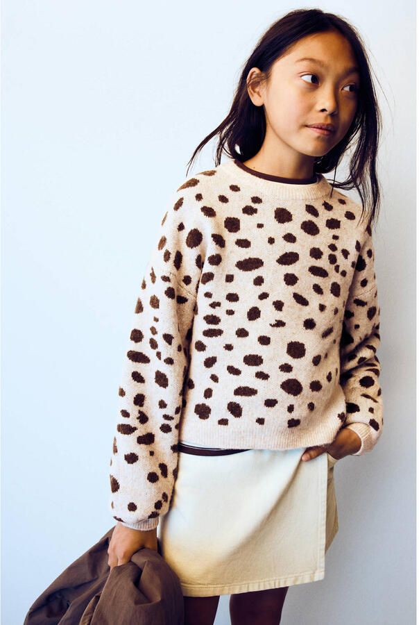 Mango Kids gebreide trui met print en wol beige