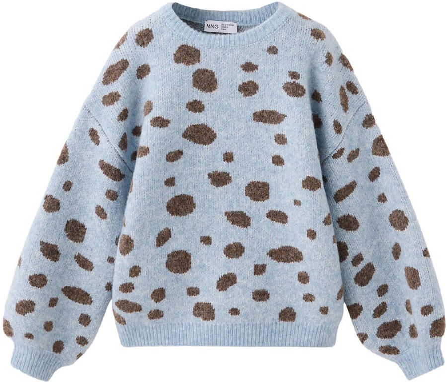 Mango Kids gebreide trui met print en wol lichtblauw