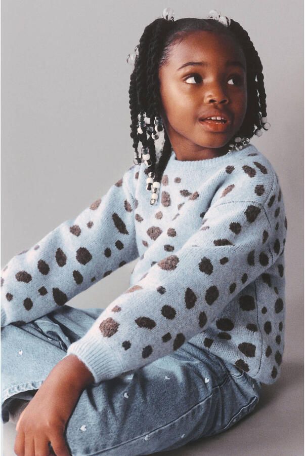 Mango Kids gebreide trui met print en wol lichtblauw - Foto 3