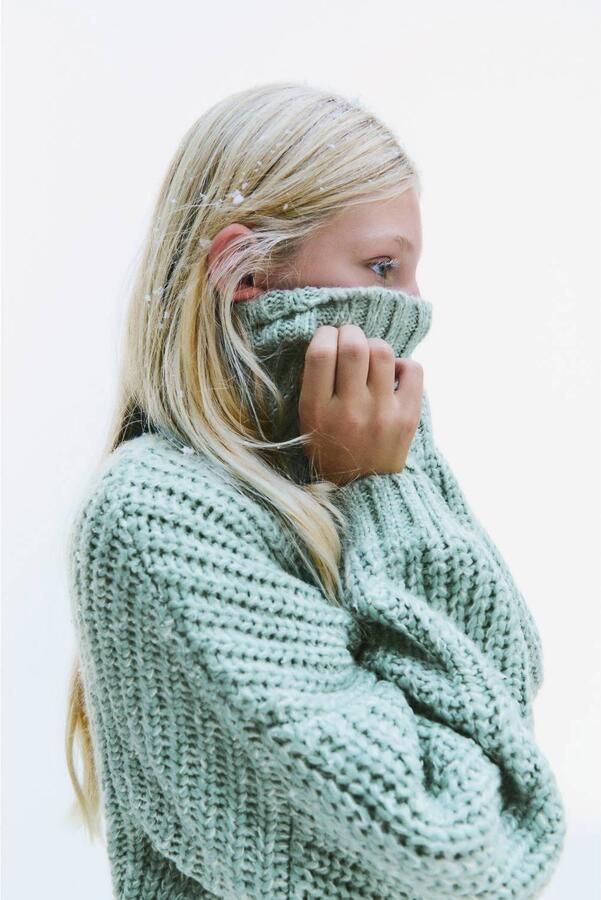 Mango Kids gebreide trui met wol turquoise - Foto 3