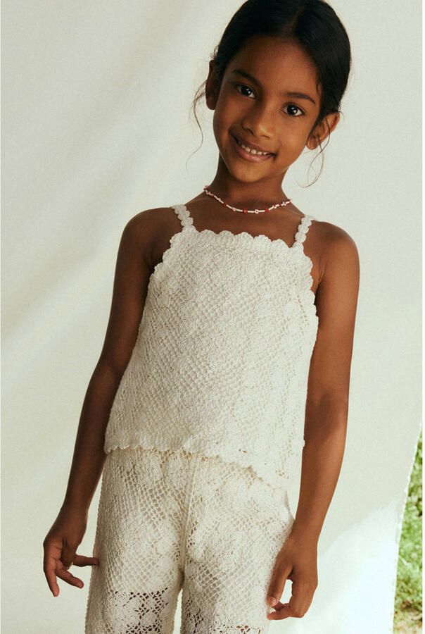 Mango Kids gehaakte gebreide top ecru