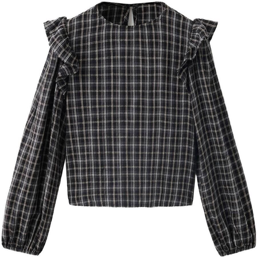 Mango Kids geruite blousetop met ruches zwart