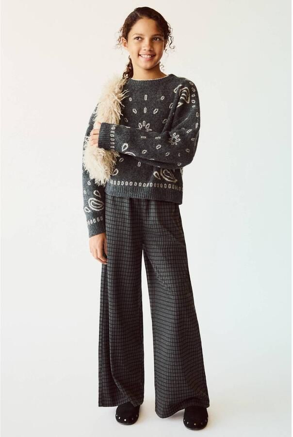 Mango Kids geruite joggingbroek antraciet Grijs Meisjes Polyester Ruit