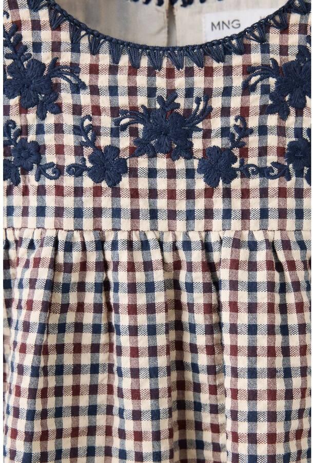 Mango Kids geruite korte A-lijn jurk met ruches marineblauw ecru rood - Foto 3