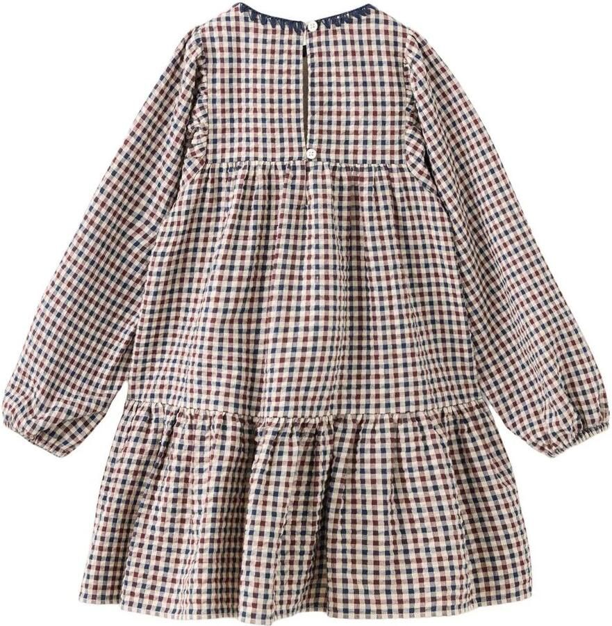 Mango Kids geruite korte A-lijn jurk met ruches marineblauw ecru rood - Foto 2