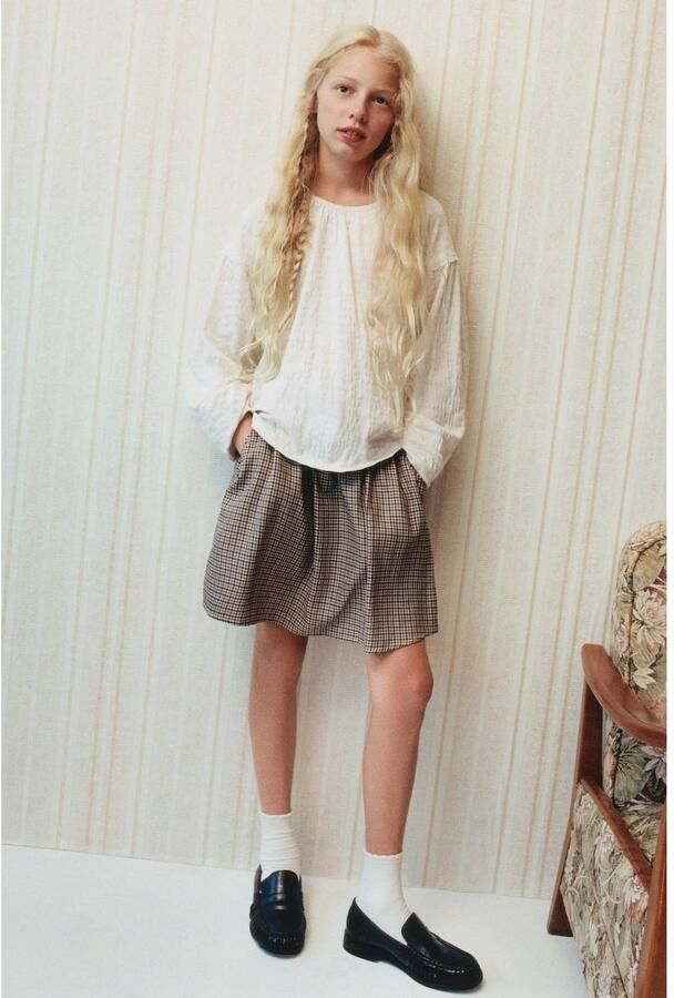 Mango Kids geruite korte rok beige Meisjes Viscose Ruit - Foto 2