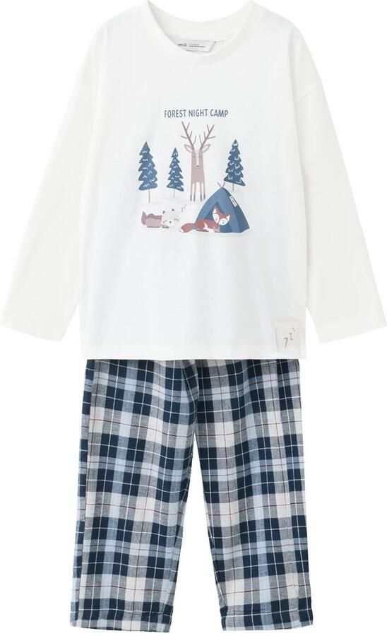 Mango Kids geruite pyjama donkerblauw Jongens Katoen Ronde hals Printopdruk