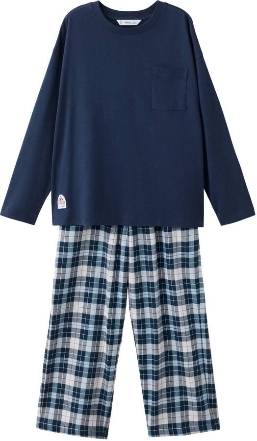 Mango Kids geruite pyjama donkerblauw Jongens Katoen Ronde hals Effen