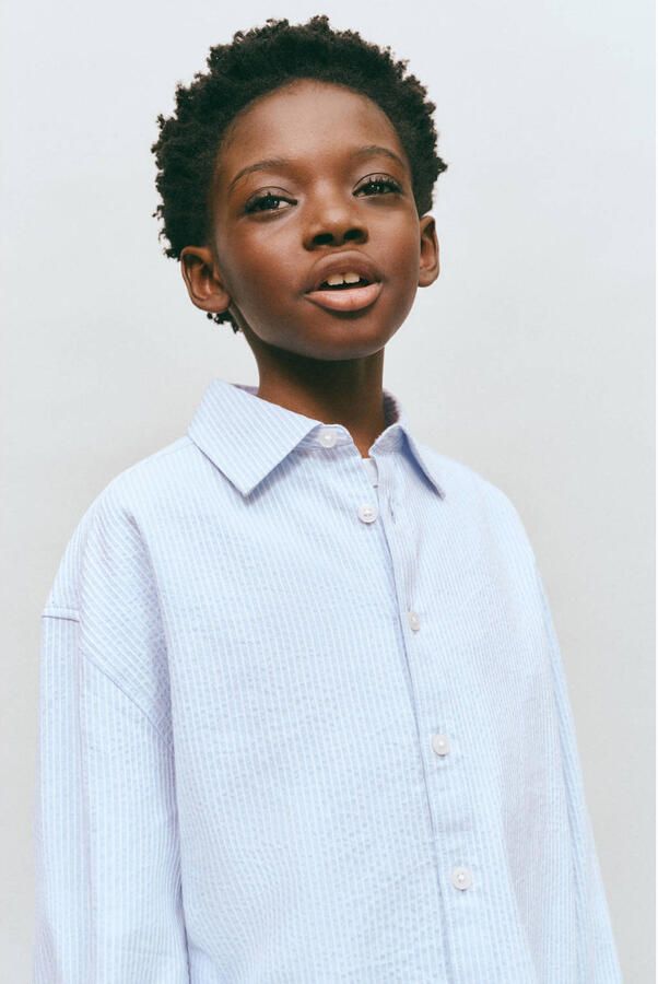 Mango Kids gestreept casual overhemd lichtblauw