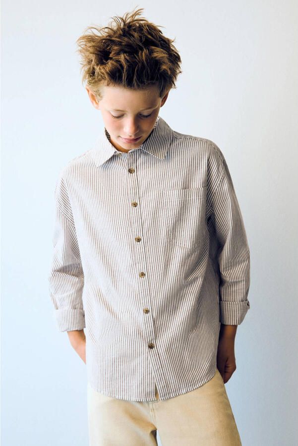 Mango Kids gestreept overhemd bruin