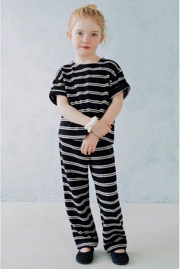 Mango Kids gestreept T-shirt fijn gebreid donkerblauw