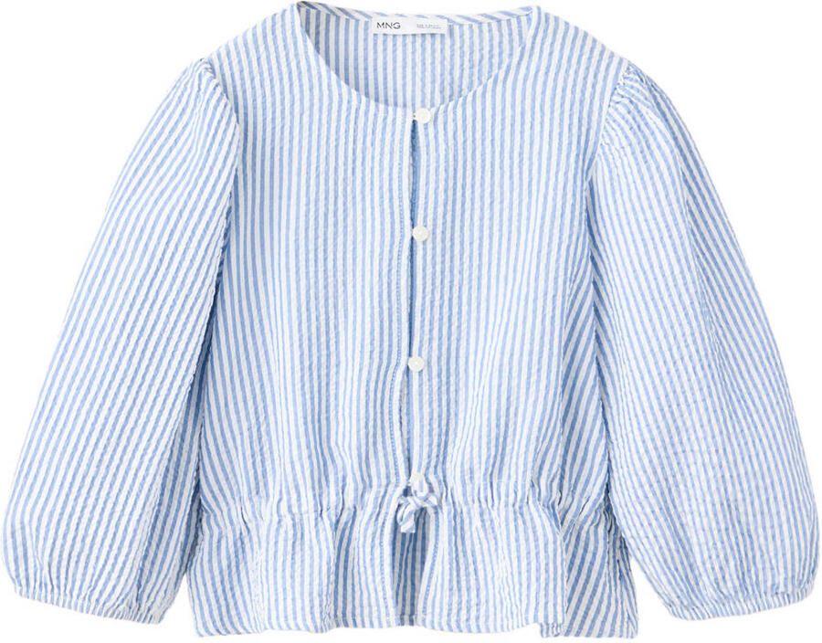 Mango Kids gestreepte blouse met ruches lichtblauw