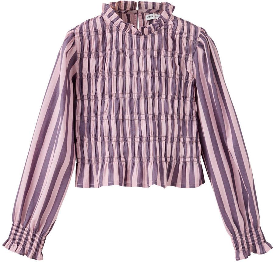 Mango Kids gestreepte blousetop met smockwerk paars
