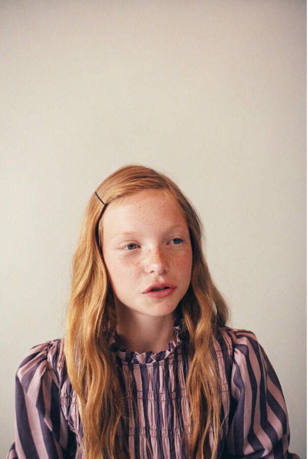 Mango Kids gestreepte blousetop met smockwerk paars - Foto 3