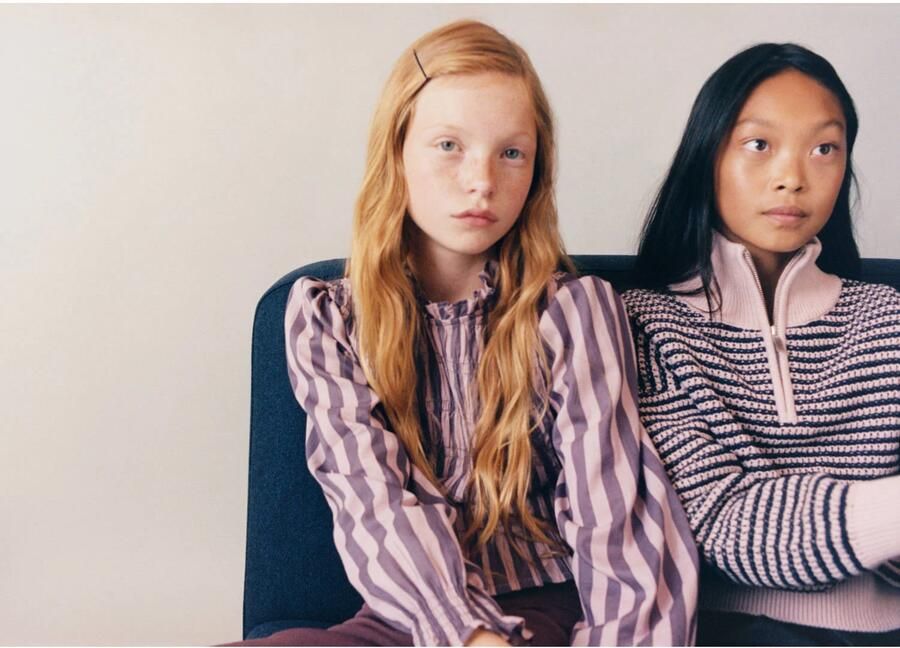 Mango Kids gestreepte blousetop met smockwerk paars - Foto 2